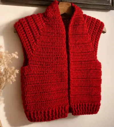 Chaleco tejido a crochet rojo para niñxs - miniatura 1