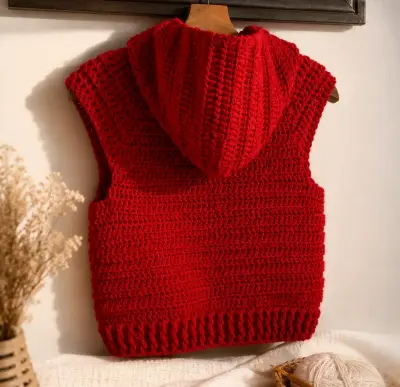Chaleco tejido a crochet rojo para niñxs - miniatura 2