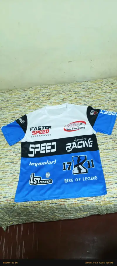 Polera deportiva de carreras azul y blanca - miniatura 1