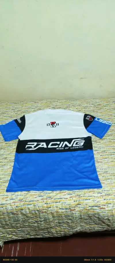 Polera deportiva de carreras azul y blanca - miniatura 2