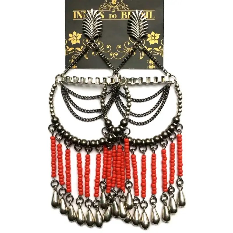 Maxi Aros con cadenas y mostacillas rojas