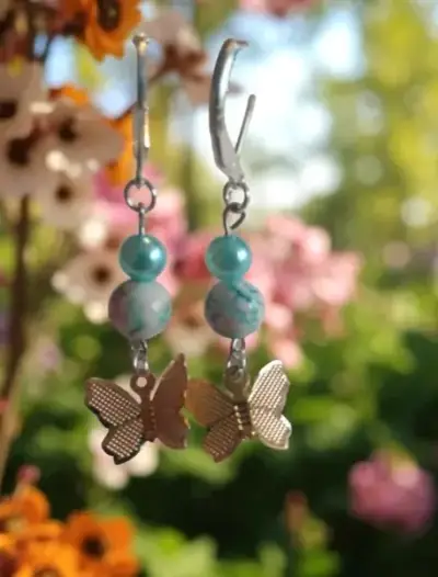 Aros colgantes gancho de plata con flores y perlas - miniatura 3