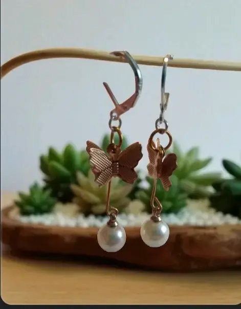 Aros colgantes gancho de plata con flores y perlas - 4