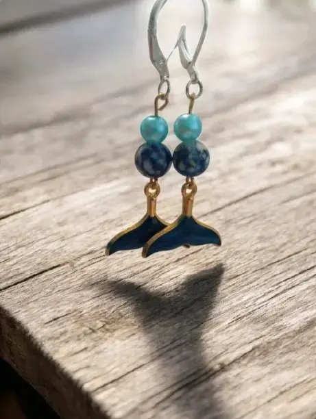 Aros colgantes gancho de plata con flores y perlas - 5
