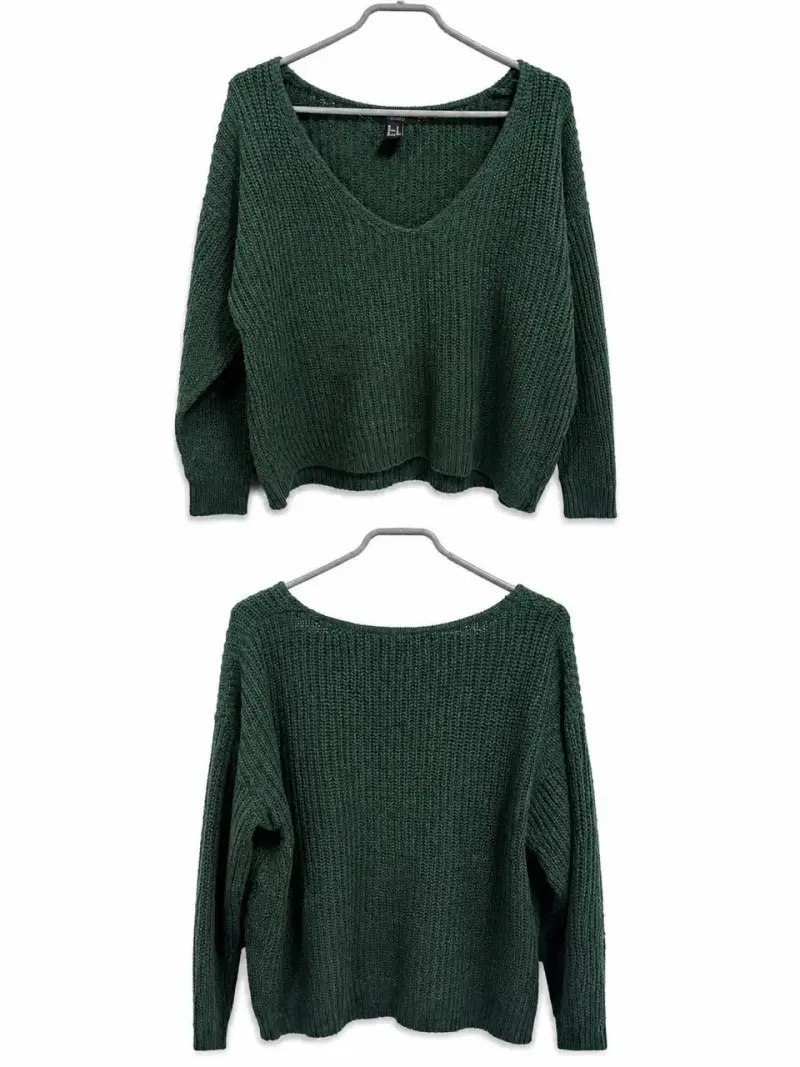 Suéter verde de punto grueso Lana talla M - 2