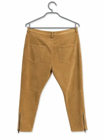 Pantalones de gamuza marrón con cremalleras - miniatura 2