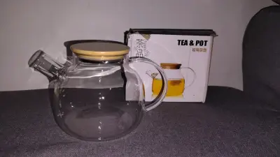 Tetera de vidrio con tapa de bambú y pack tazas - miniatura 1