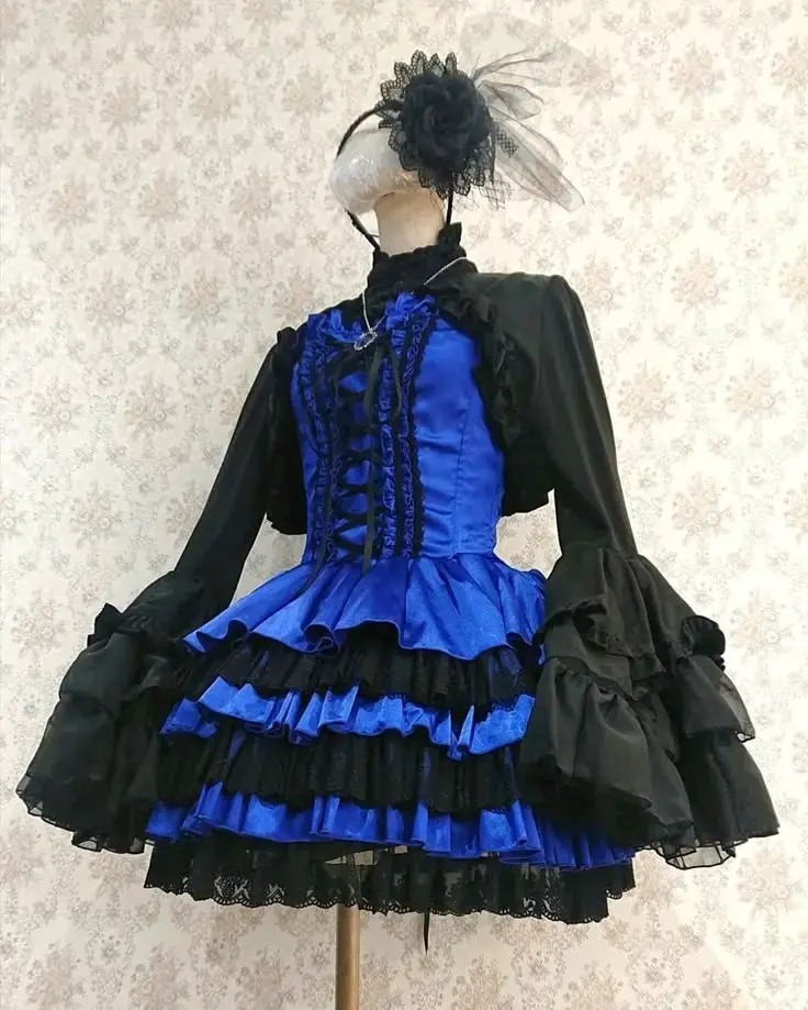 Vestido gótico Lolita vkei azul y negro con encaje