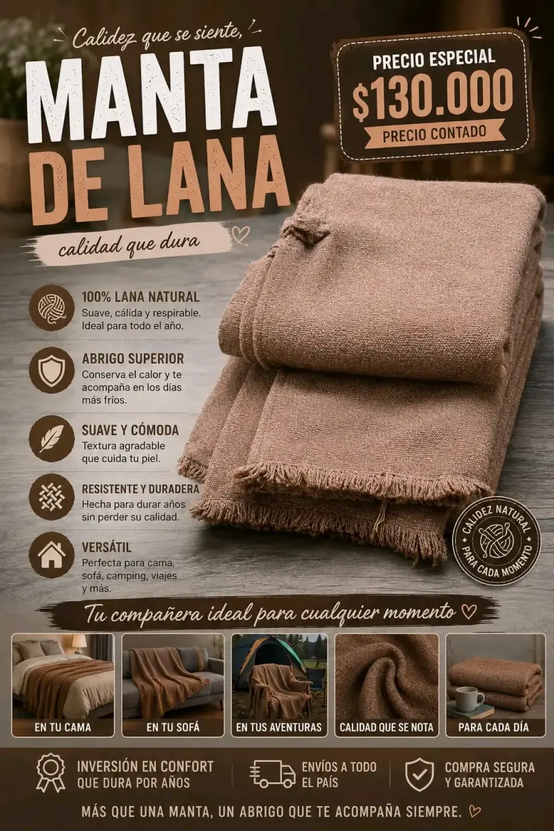 Manta de lana natural cálida y versátil