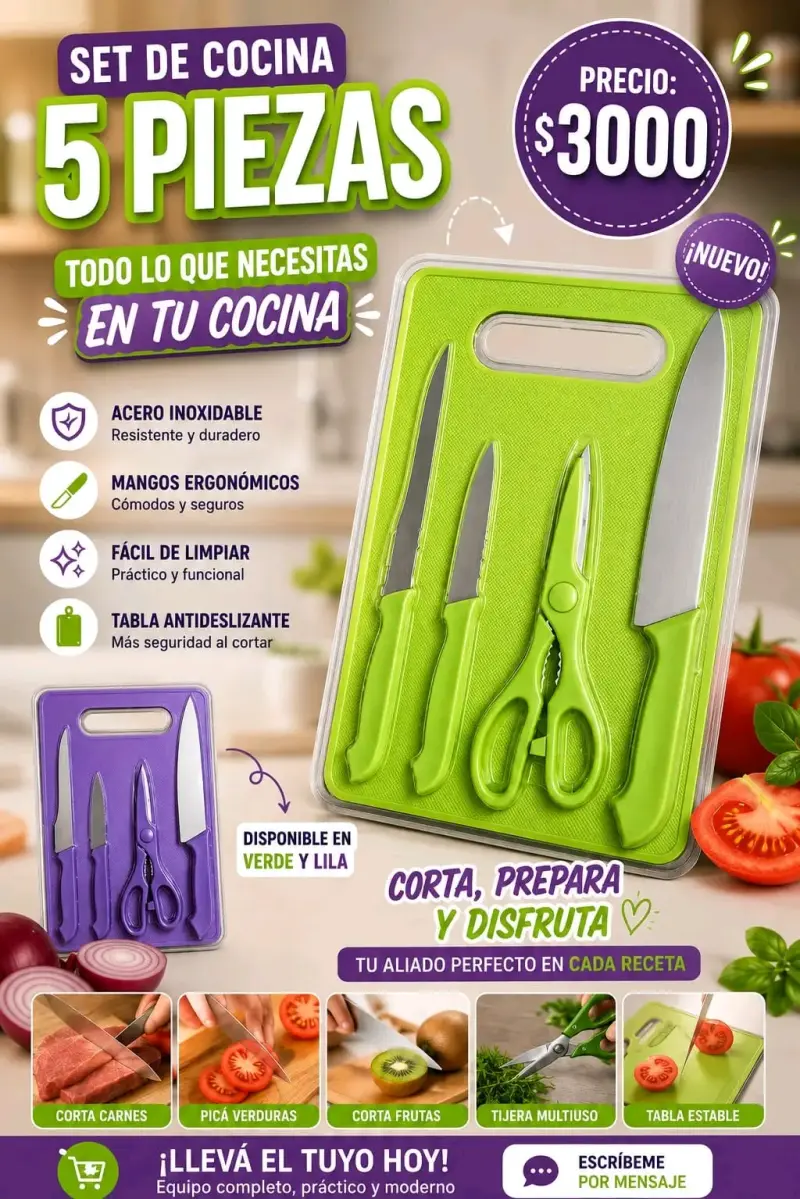 Set de cocina 5 piezas acero inoxidable