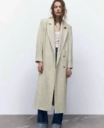 Abrigo largo beige elegante - miniatura 1