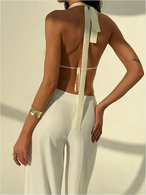 Top halter blanco bordado floral - 2