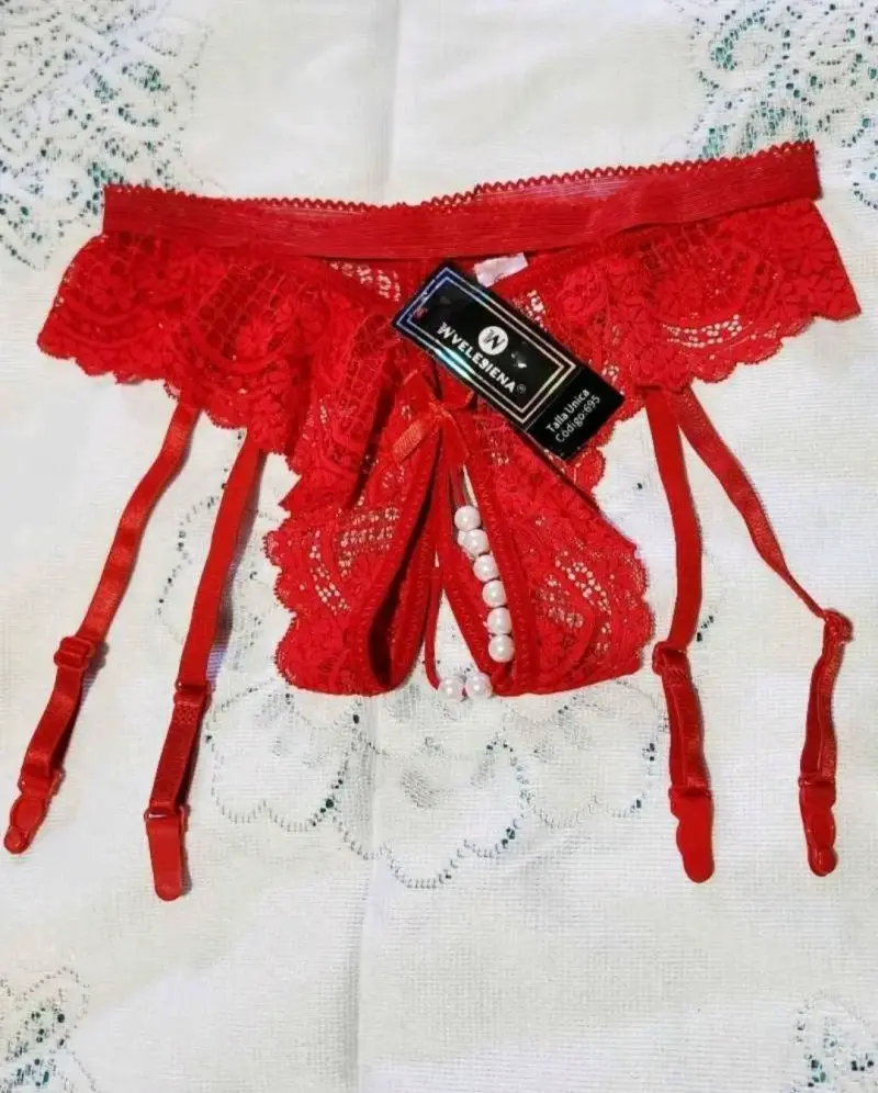 Colales sexy encaje, perlas y portaligas - 2