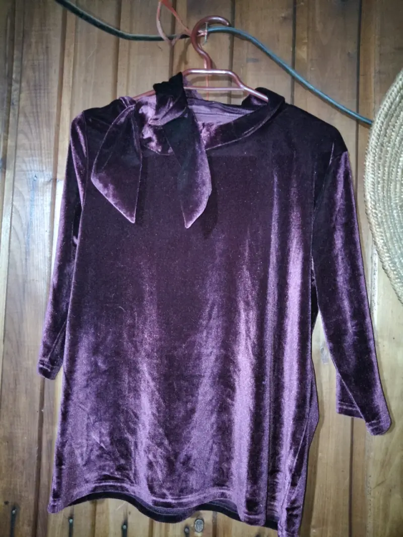 Blusa de terciopelo burdeos con lazo - 1