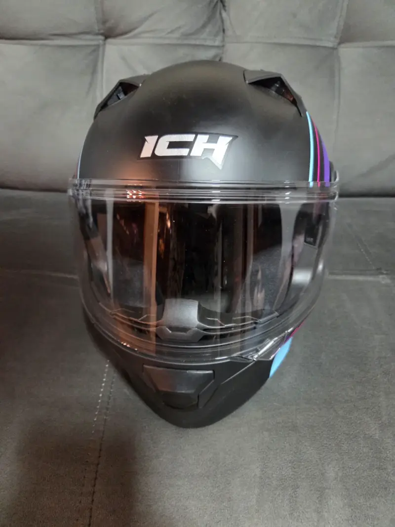 Casco de moto ICH negro con visera - 3