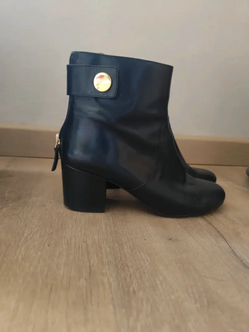 Botines de cuero negro para mujer - 2
