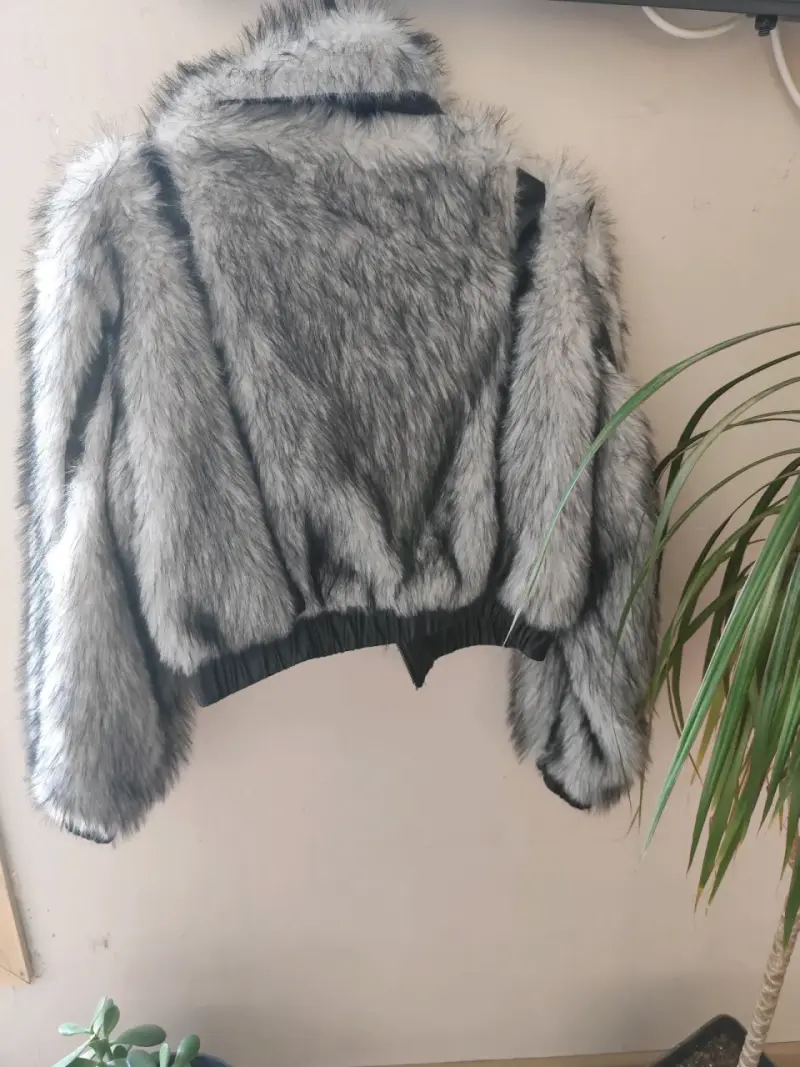 Chaqueta de piel sintética gris - 3