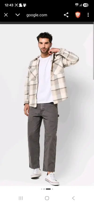 Camisa de franela a cuadros beige - miniatura 2