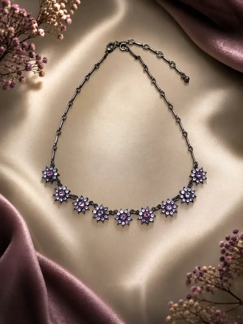 Collar bisutería con cristales rosados