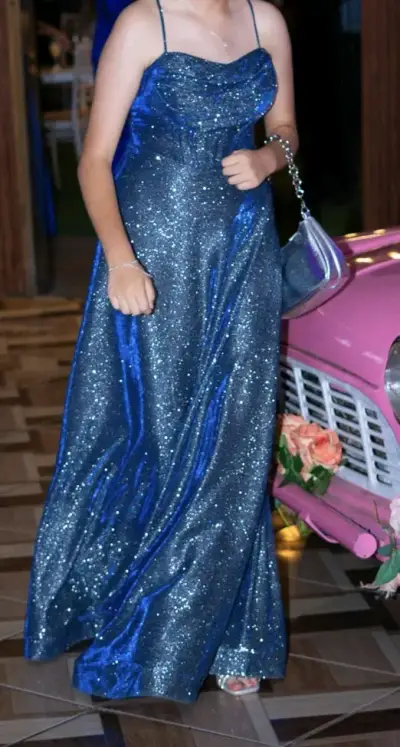Vestido de fiesta azul brillante - miniatura 1