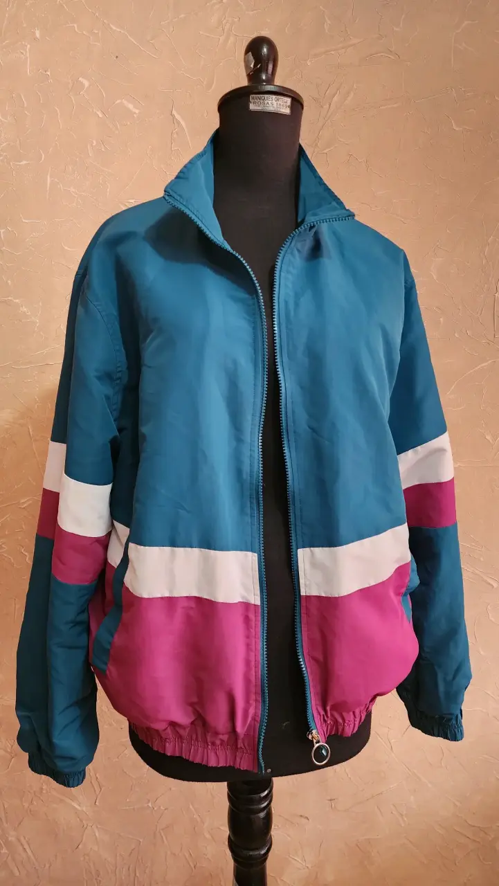 Chaqueta cortaviento retro turquesa y fucsia - 2