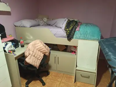 Cama 1.5 plazas con almacenamiento blanco - miniatura 2