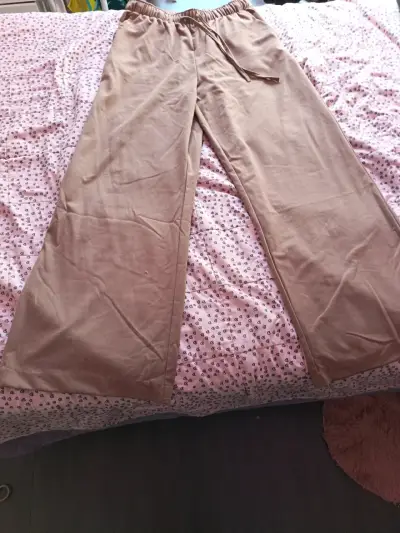 Pantalones beige/cafe de algodón para mujer - miniatura 1