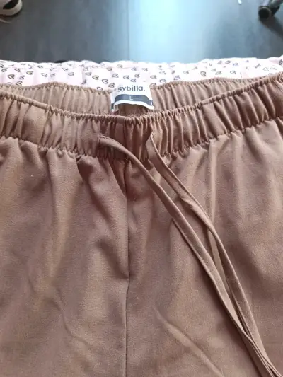 Pantalones beige/cafe de algodón para mujer - miniatura 2