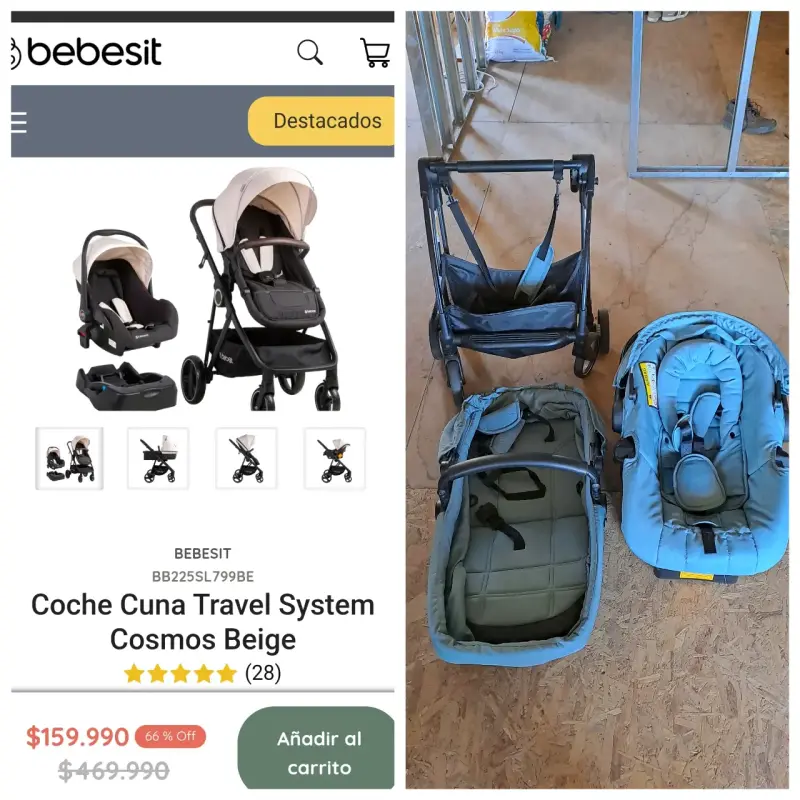 Coche Cuna Bebesit Travel System Cosmos Beige