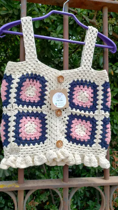 Top tejido a crochet multicolor - miniatura 1
