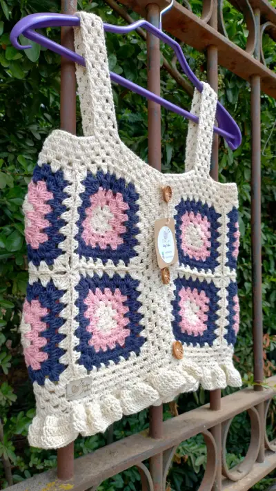Top tejido a crochet multicolor - miniatura 4
