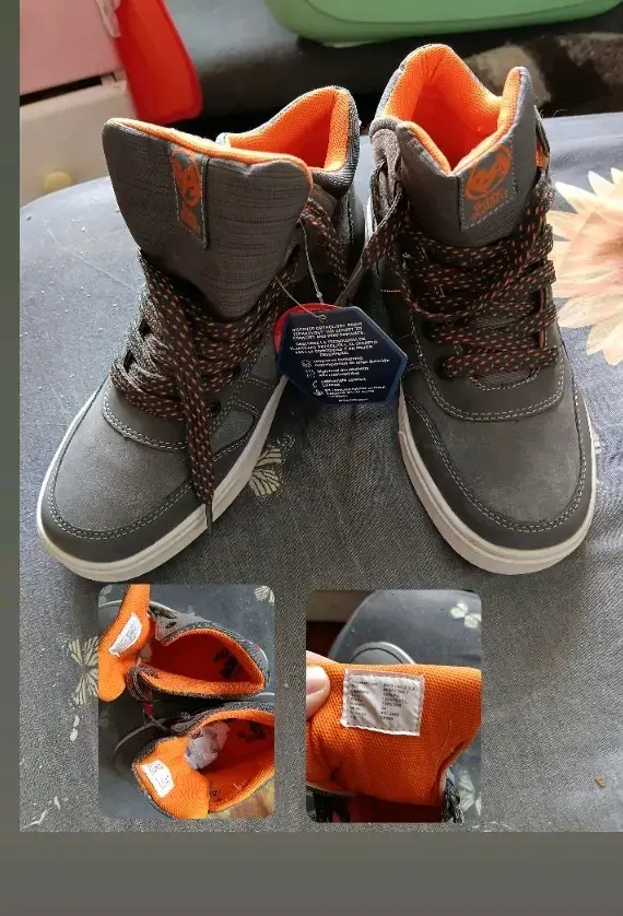 Zapatillas altas grises con interior naranja