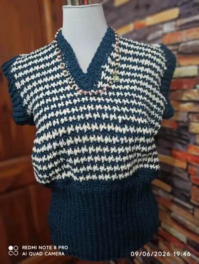 Suéter tejidos a crochet con mangas y uno sin mang - miniatura 2