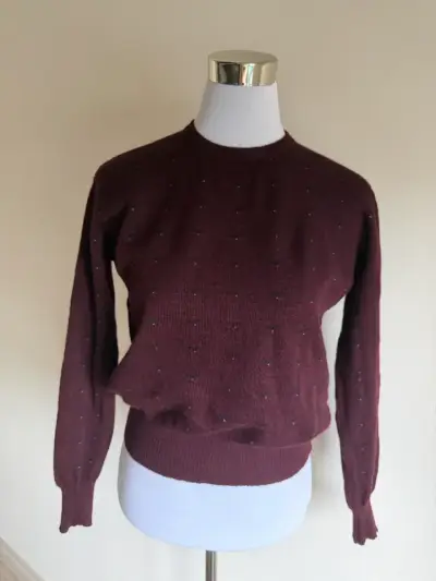 Suéter burdeos de lana para mujer - miniatura 1