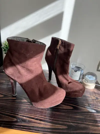 Botines de tacón alto marrones de gamuza - miniatura 3