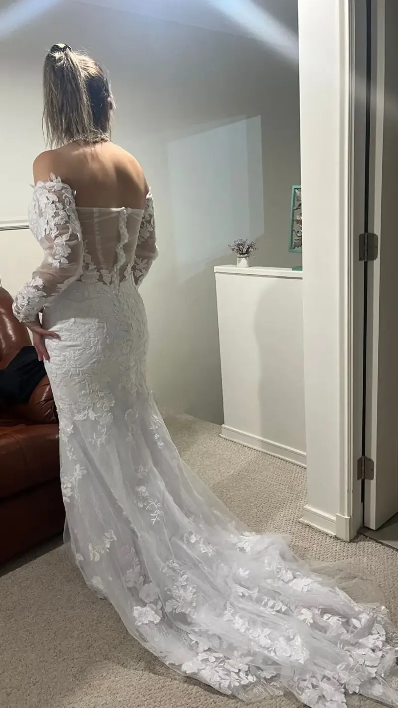 Vestido de novia nuevo con encaje y mangas largas - 3