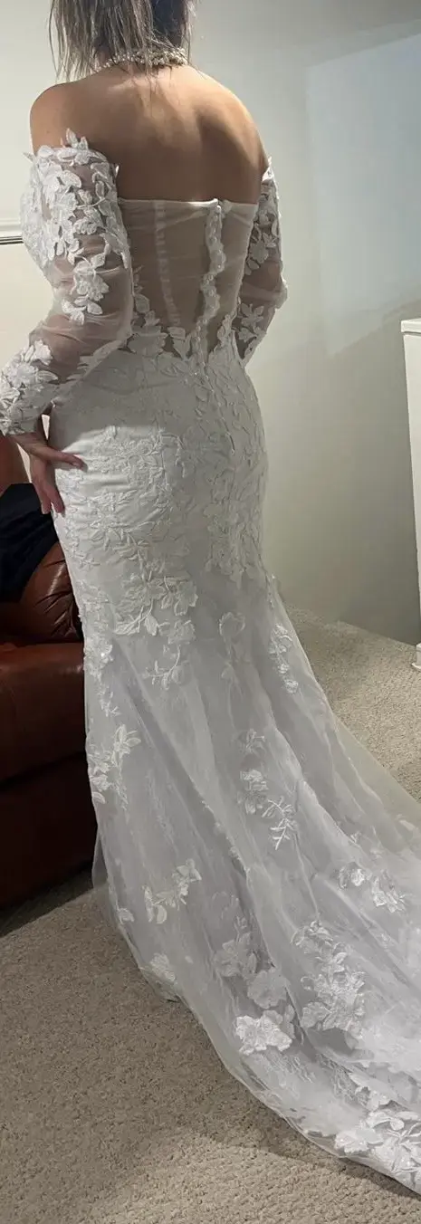 Vestido de novia nuevo con encaje y mangas largas - 4