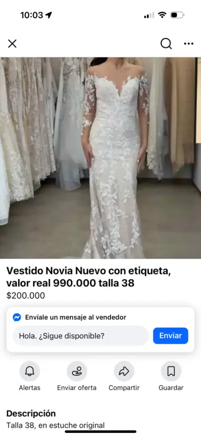 Vestido de novia nuevo con encaje y mangas largas - miniatura 5