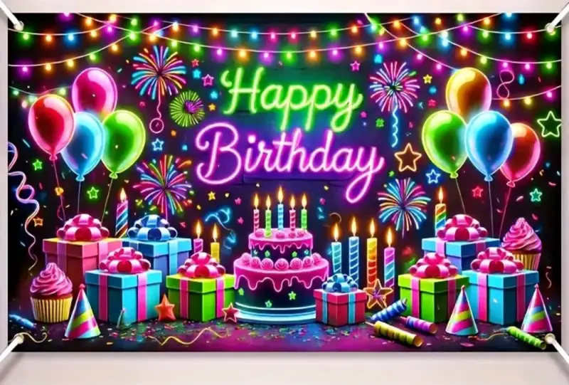Banner de cumpleaños 2D con luces - 3