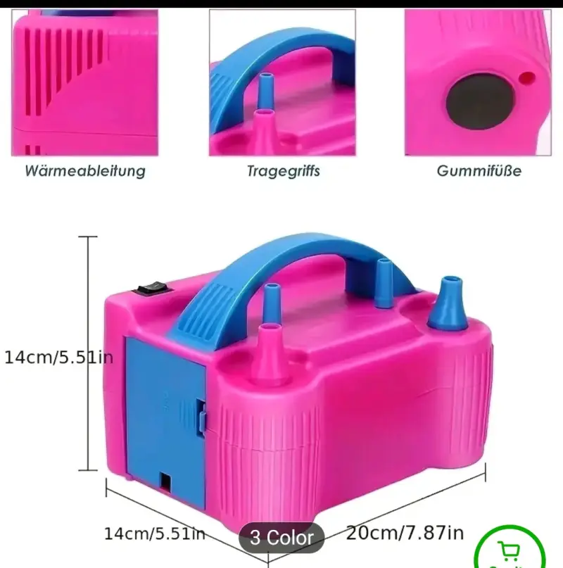 Inflador eléctrico portátil rosa y azul con globos - 1