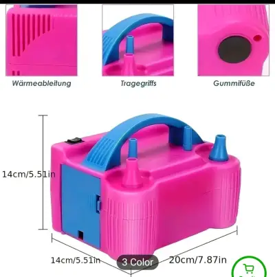 Inflador eléctrico portátil rosa y azul con globos - miniatura 1