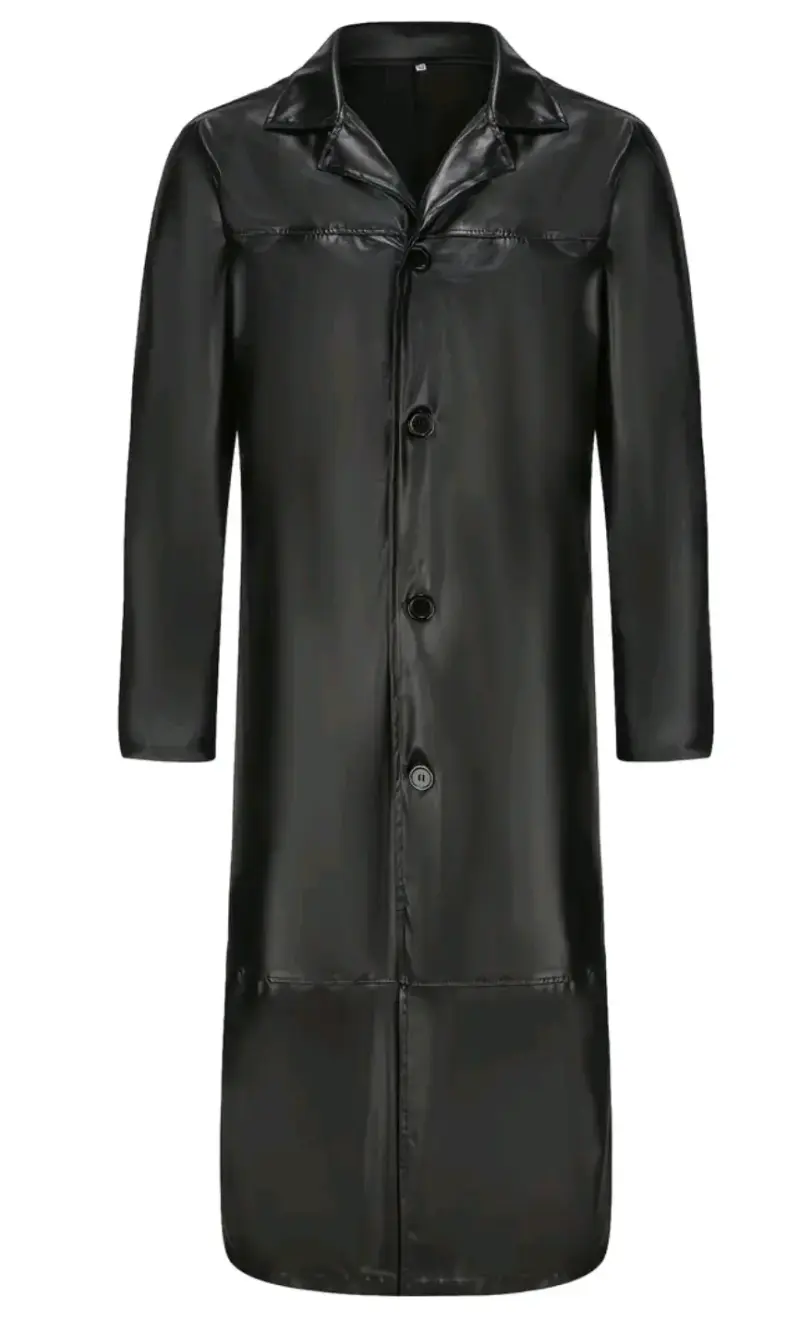 Abrigo largo de cuerina negro para hombre - 2