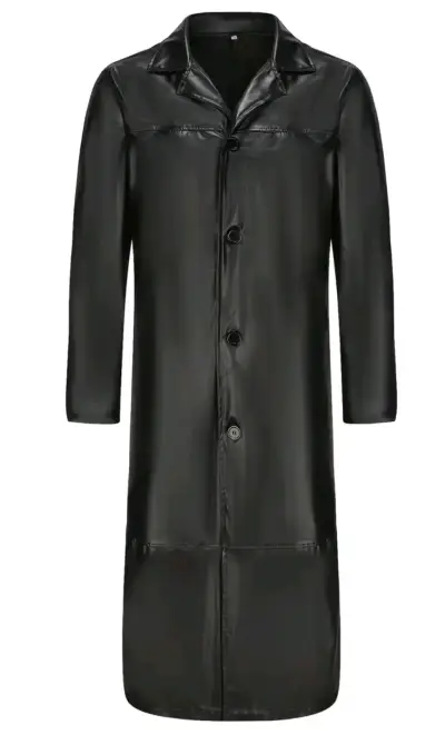 Abrigo largo de cuerina negro para hombre - miniatura 2