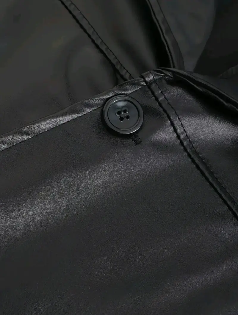 Abrigo largo de cuerina negro para hombre - 5