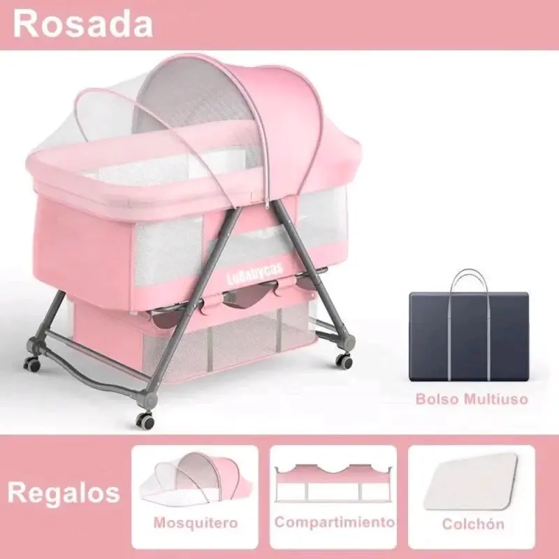 Cuna moisés portátil rosa para bebé - 2