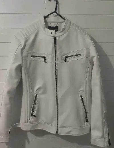 Chaqueta de cuero blanca con cierre JJO - miniatura 1