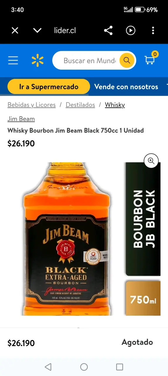 Whisky Bourbon Jim Beam Black 750cc