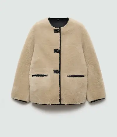 Chaqueta de lana beige con botones decorativos - miniatura 1