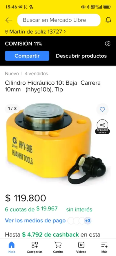 Cilindro Hidráulico 10t Baja Carrera 10mm - miniatura 1