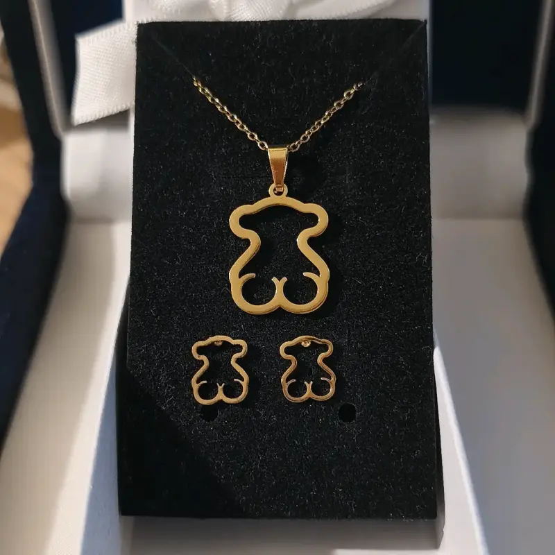 Conjunto de collar y aros de osito estilo Tous - 4